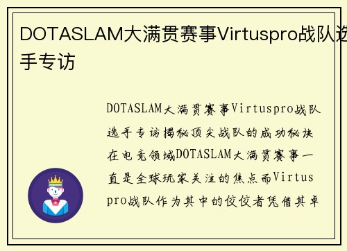 DOTASLAM大满贯赛事Virtuspro战队选手专访