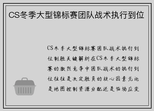 CS冬季大型锦标赛团队战术执行到位
